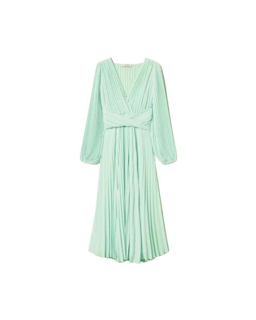 Twinset Green Georgette Plissiertes Maxikleid