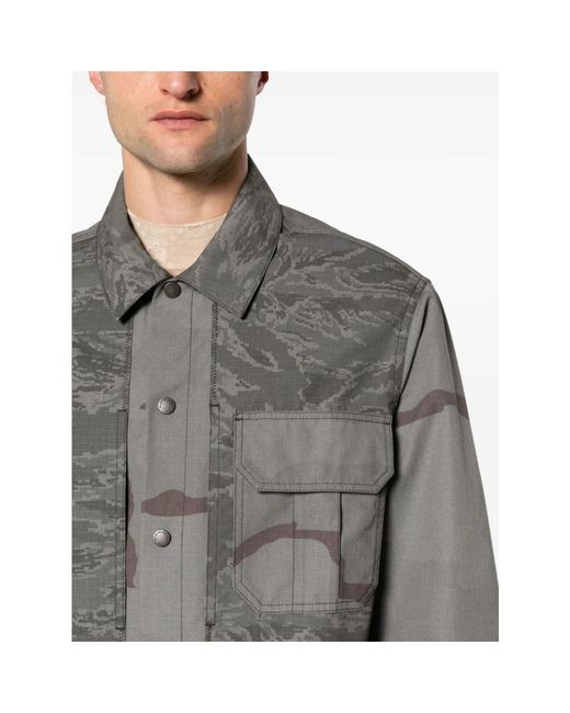 MARINE SERRE Jassen ,Grijs ,Katoen Grijze Ripstop Texture Jas Met Logo Patch in het Gray voor heren