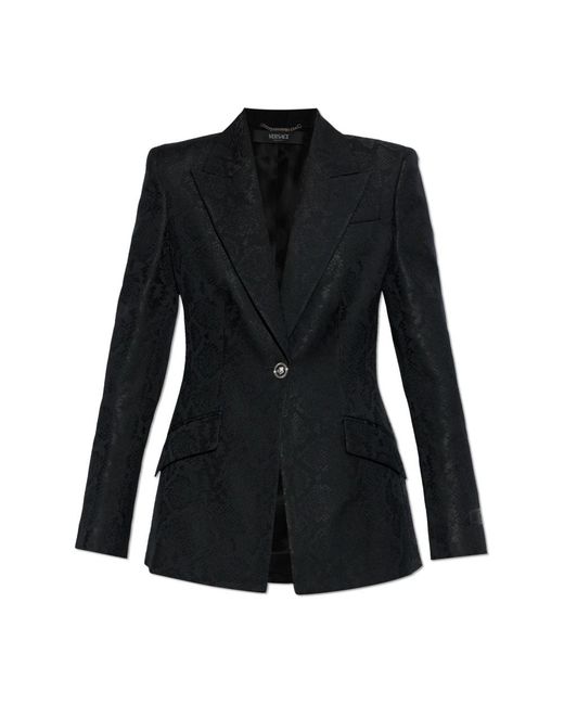 Versace Jassen ,Zwart ,Wol Python-Jacquard Blazer Van Wolmix in het Black