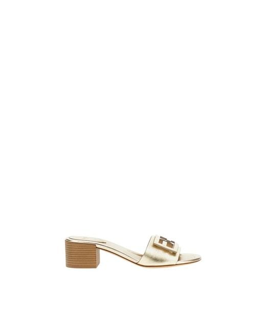 Fendi Natural Heeled Mules