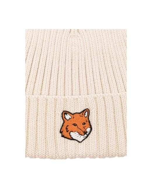 Maison Kitsuné Fox Head Beanie in Natural für Herren