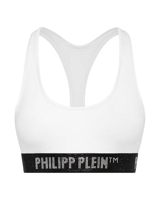 Philipp Plein Ondergoed ,Wit ,Katoen Sportbeha Met Strasszoom in het White