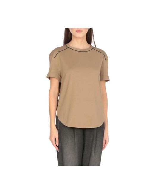 Brunello Cucinelli Natural Weißes T-Shirt Mit Lockerer Passform Aus Baumwolle