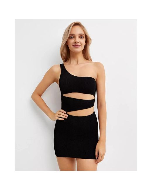 Bondeye Kleedjes ,Zwart ,Nylon Zwarte Asymmetrische Mini Jurk in het Black