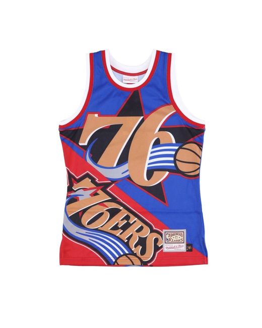Mitchell & Ness Fitness ,Veelkleurig ,Polyester Nba Big Face Tank Top Blauw in het Blue voor heren