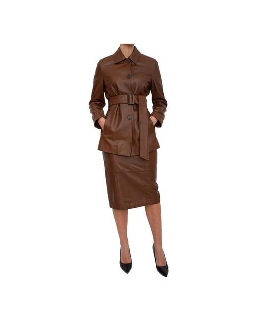 Max Mara Jassen ,Bruin ,Leer Tolmin Shirt Jacket in het Brown
