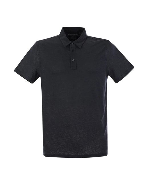 Majestic linen short sleeved polo shirt di Majestic Filatures in Black da Uomo