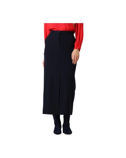 Summum Rokken ,Blauw ,Viscose Blend Midi Rok in het Blue