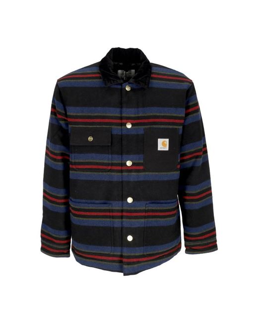 Carhartt Jassen ,Zwart ,Wol Gestreepte Werkjas Met Fluwelen Kraag in het Blue voor heren