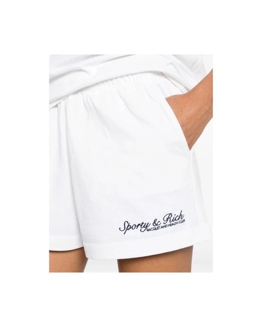 Sporty & Rich White Logo-Embroidered Elasticated Shorts