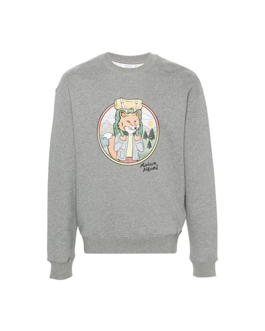 Felpa con stampa volpe collo rotondo di Maison Kitsuné in Gray da Uomo