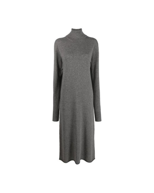 Jil Sander Kleedjes ,Grijs ,Kasjmier Midi-Jurk Met Hoge Hals En Lange Mouwen in het Gray