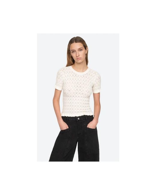 Round-Neck Knitwear Sea de color White