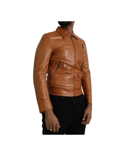 Dolce & Gabbana Brown Leather Jackets for men