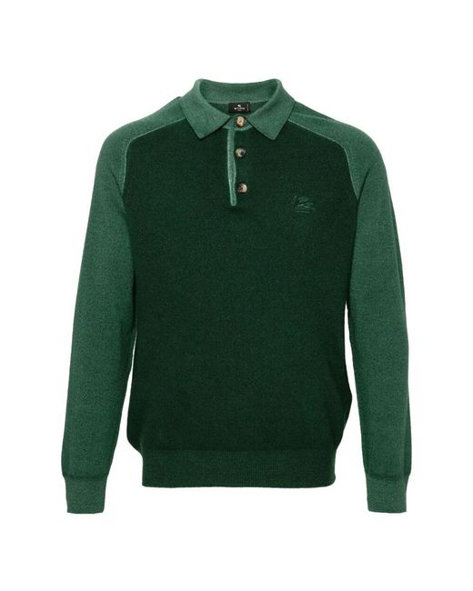 Etro Blaues langarm-casual-poloshirt in Green für Herren