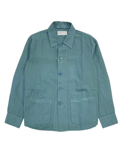 Camicia in lino e cotone blu mare di Universal Works in Green da Uomo