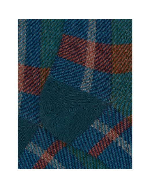 Gallo Lange Katoenen Tartan Sokken in het Blue voor heren