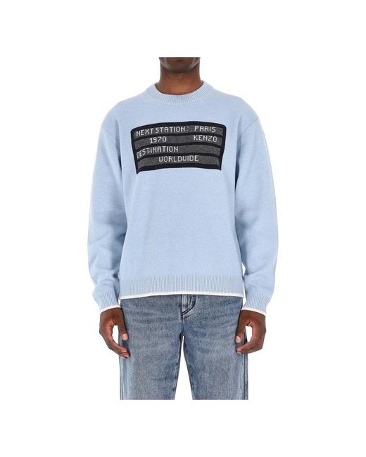 KENZO Blue Round-Neck Knitwear for men