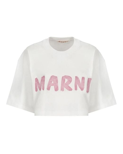 Marni White Weiße baumwoll-cropped-t-shirt