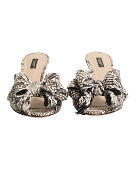 Dolce & Gabbana Metallic Multicolor Keira Bow Leather Peep Toe Mules Shoes