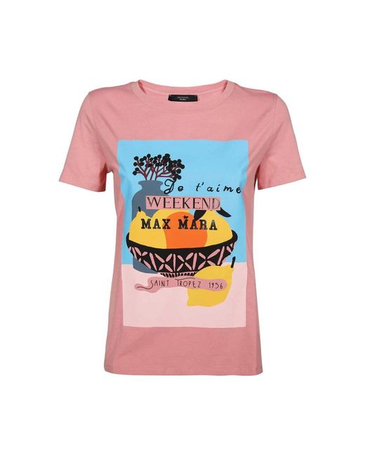 Weekend by Maxmara Pink Front Print Baumwoll T-Shirt