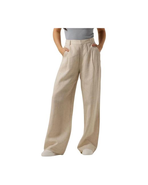 Gestuz Broeken ,Linnen Linnen Hoge Taille Broek Zandkleur in het Natural