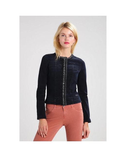 Liu Jo Truien & Vesten ,Zwart ,Denim Denim Cardigan Met Strass-Steentjes in het Blue