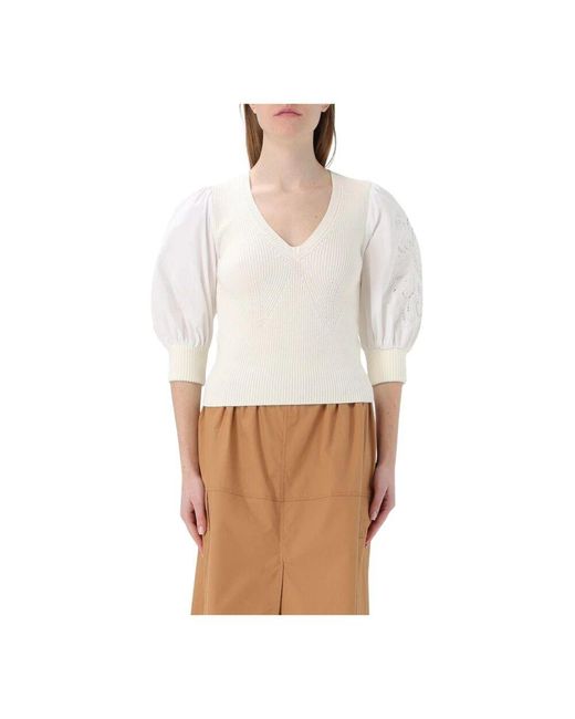Twinset White Weiße Puffärmel Stricktop