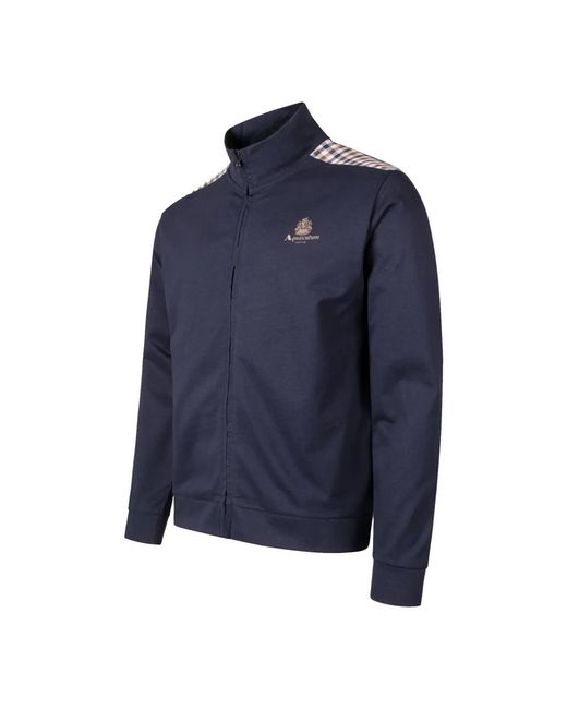 Aquascutum Hoodies & Sweatvesten ,Blauw ,Katoen Club Check Detail Track Top in het Blue voor heren