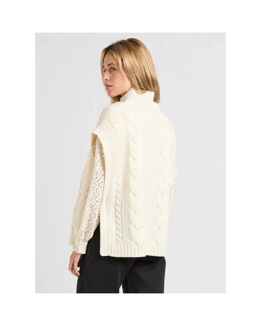 Suncoo Jassen ,Wol Geribbelde Vest Met Hoge Hals in het Natural