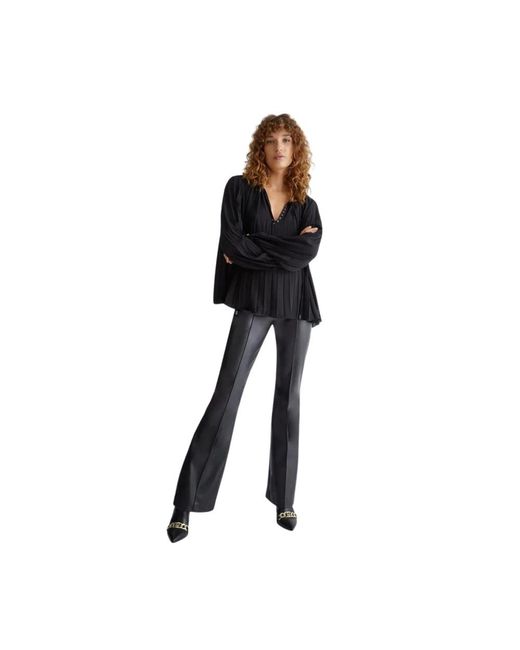 Liu Jo Overhemden ,Zwart ,Polyester Studded Lange Mouw V-Hals Blouse in het Black