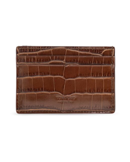 Tom Ford Accessoires ,Bruin ,Leer Leren Kaarthouder Met Krokodillenprint in het Brown voor heren