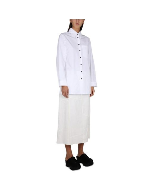 Jil Sander Overhemden ,Wit ,Katoen Cotton Poplin Long Sleeve Shirt in het Blue
