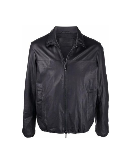 Emporio Armani Blue Leather Jackets for men