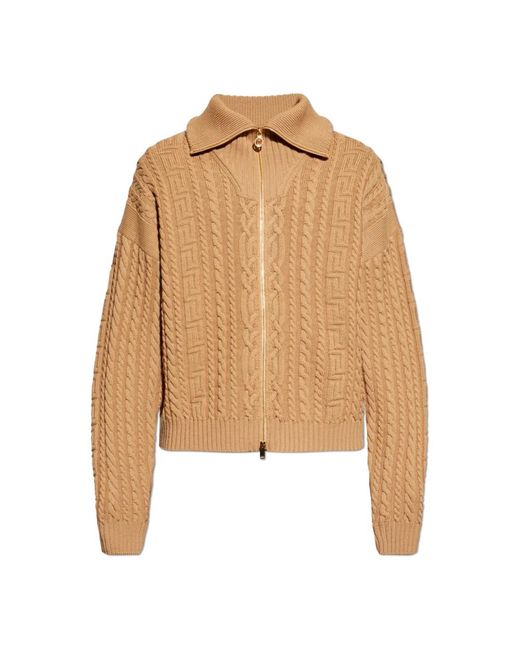 Versace Truien & Vesten ,Wol Geborduurde Wollen Gebreide Sweater Met Rits in het Natural voor heren