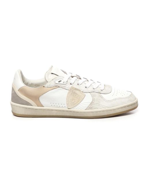 Philippe Model Witte Leren Sneakers Met Suède Details in het White voor heren