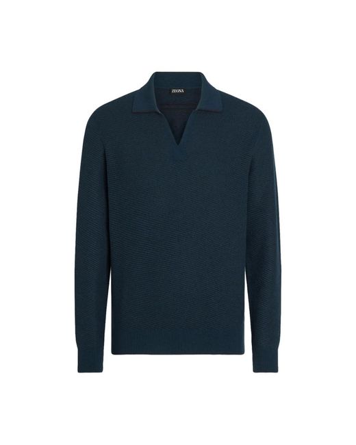 Zegna Blue V-Neck Knitwear for men