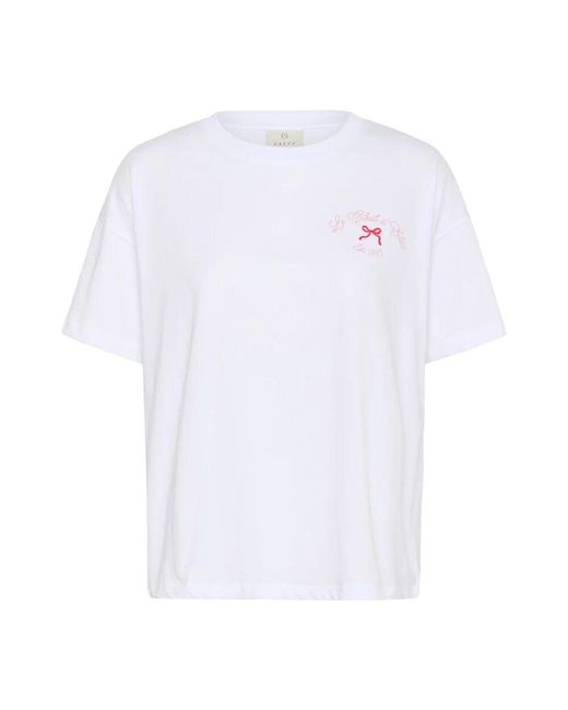 Kaffe White Grafik tee top optisch weiß