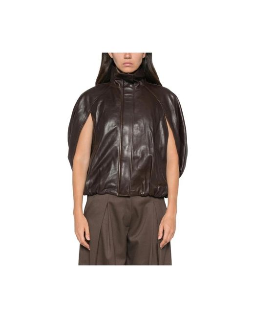 Jonathan Simkhai High Neck Leather Jacket in het Brown