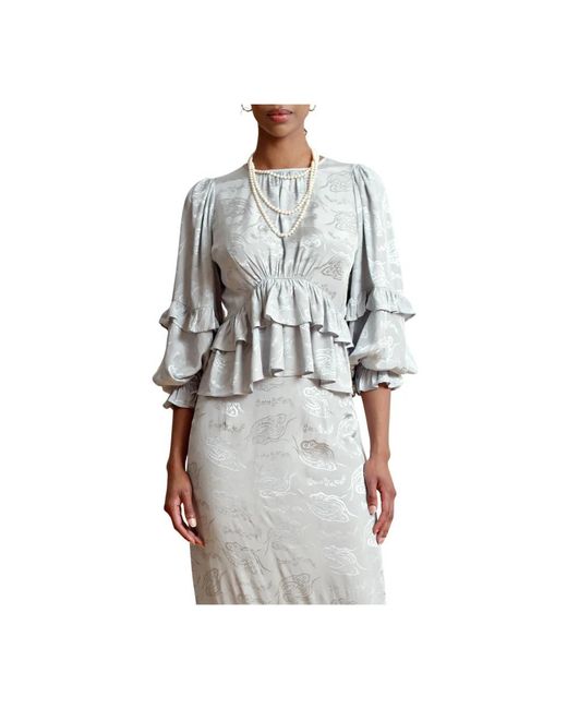 byTiMo Overhemden ,Grijs ,Elegante Jacquard Top Met Lange Mouwen in het Gray