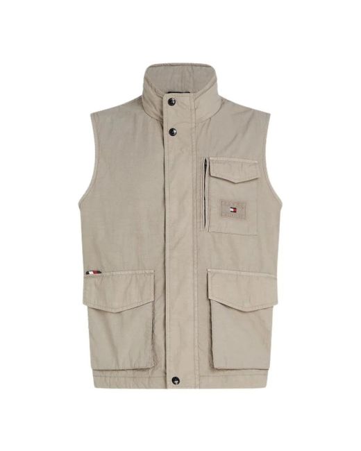 Tommy Hilfiger Jassen ,Grijs ,Katoen Utility Mouwloos Vest in het Natural voor heren