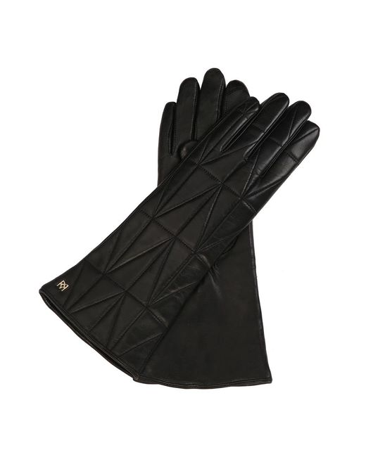Kazar Accessoires ,Zwart ,Leer Lange Zwarte Handschoenen Met Geometrisch Patroonstiksel in het Black
