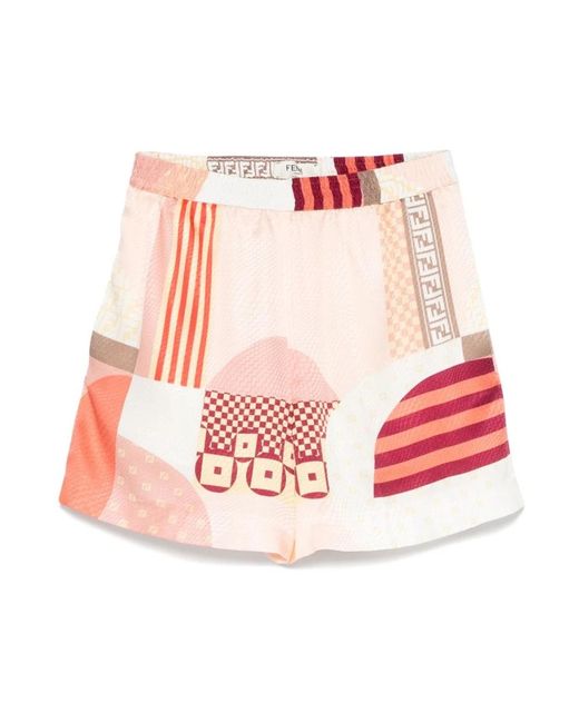 Fendi Korte Broeken ,Rood ,Rode Elastische Shorts Met Ff-Motief in het Pink