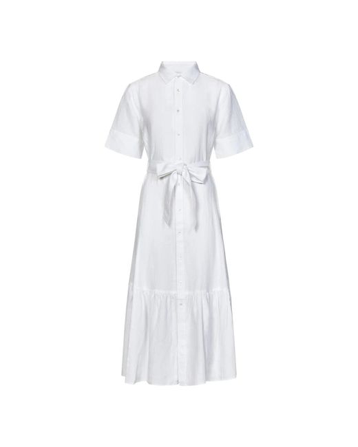 Abito camicia in lino bianco con cintura di Polo Ralph Lauren in White