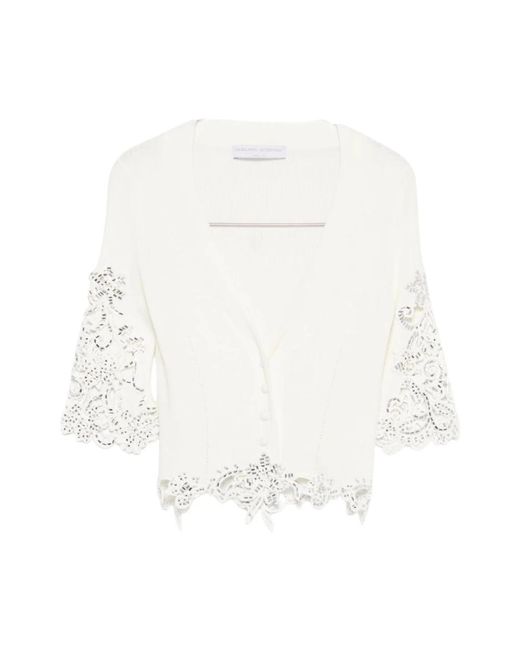 Ermanno Scervino Truien & Vesten ,Wit ,Katoen Geborduurde Katoenen Cardigan in het White