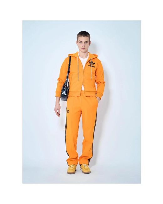 Adidas Fitness ,Oranje ,Polyester Logo Zip-Up Hoodie Sweatshirt in het Orange voor heren