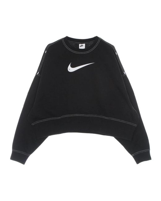 Nike Fitness ,Zwart ,Katoen Gekropt Crew Neck Sweatshirt in het Black