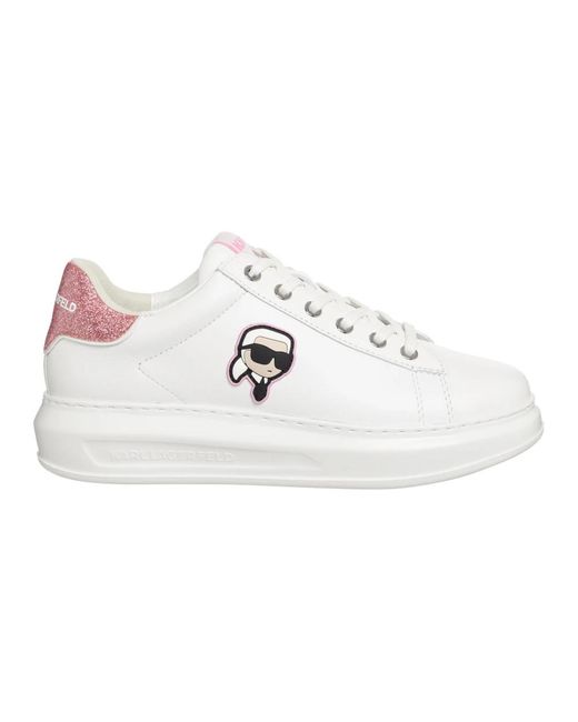 Karl Lagerfeld White K/ikonik kapri sneakers - schnürverschluss, einfaches muster