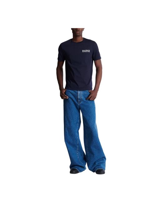 Balmain Tops ,Blauw ,Katoen T-Shirt Met Print in het Blue voor heren