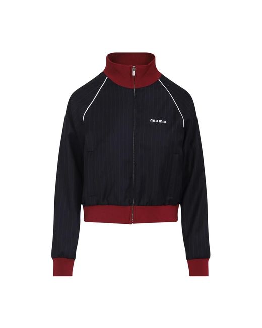 Miu Miu Black Blaue Wolljacke Mit Roten Akzenten